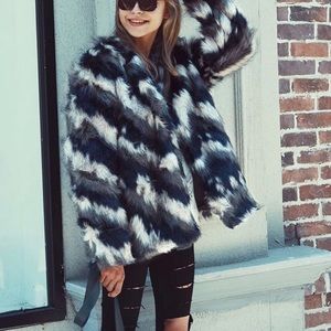 Striped fur jacket medium